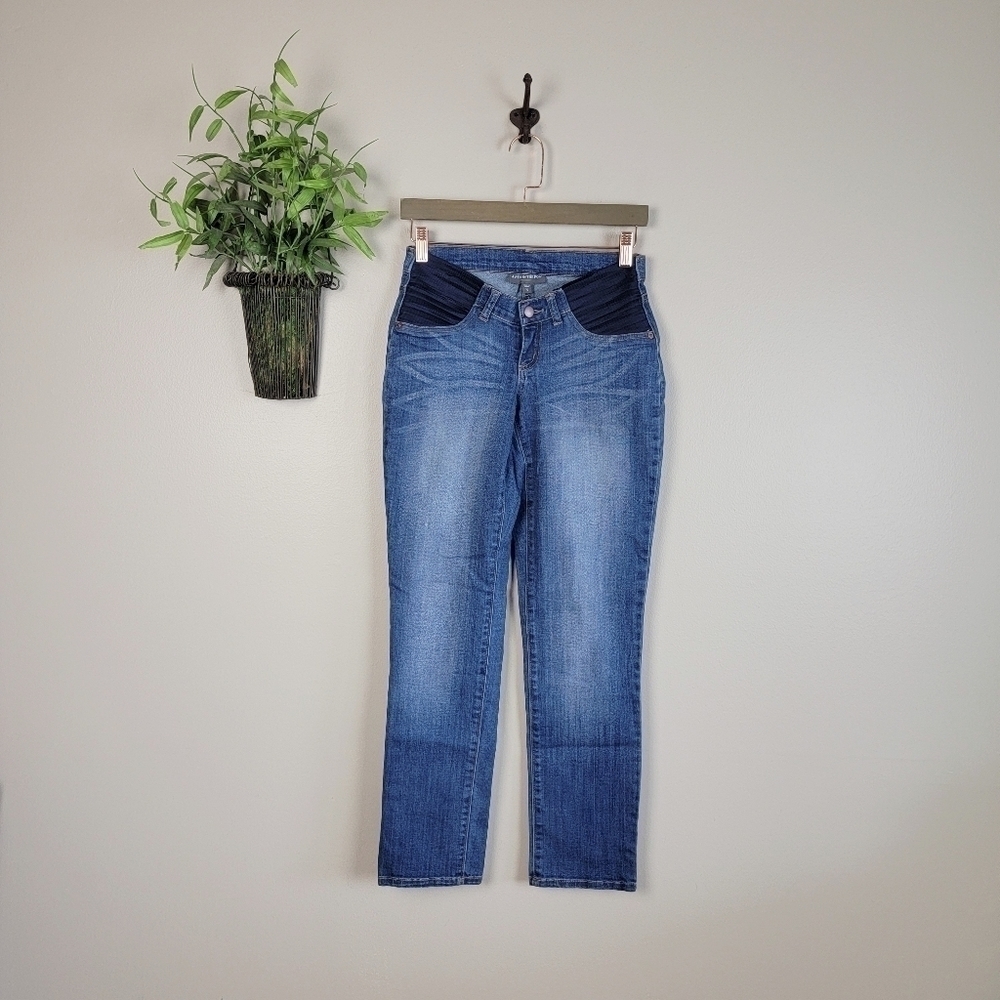 A Pea In The Pod Skinny Low Rise Medium Wash Slim Side Panel Maternity Jeans S
